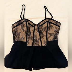 BCBGMaxAzria Black and Nude Lace Crop Top